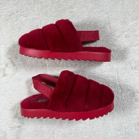 Ugg Australia Red Super Fluff Slipper Sandals - Picture 1 of 6